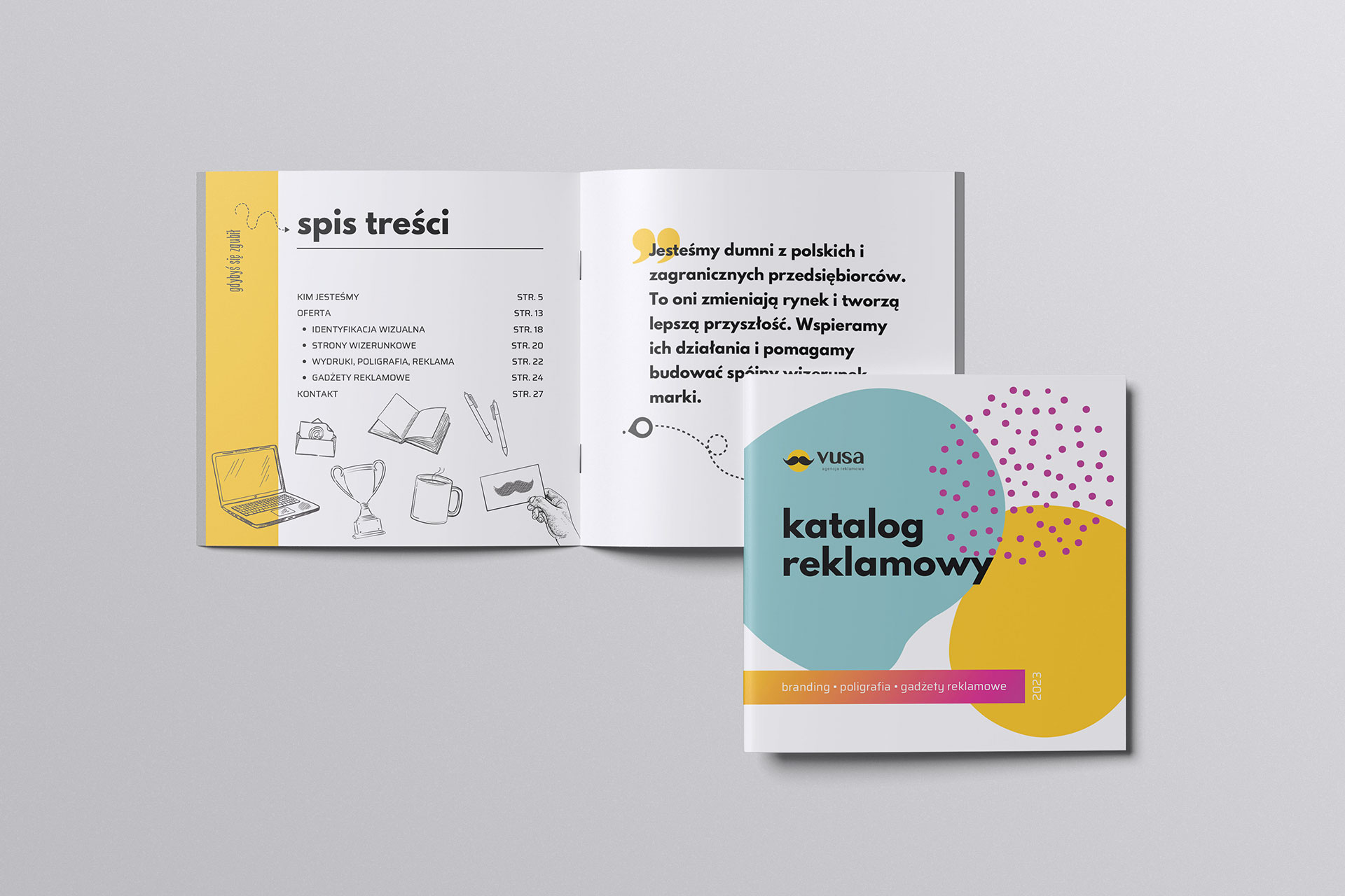 Katalog reklamowy VUSA — okładka i rozkładówka