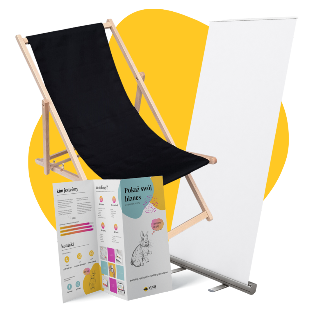 Materiały VUSA — folder, roll-up i leżak z grafiką